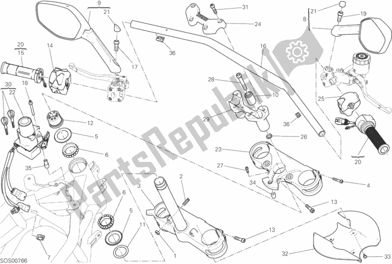 All parts for the Handlebar of the Ducati Multistrada 1200 S Touring 2017